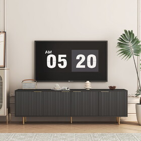 Black Modern TV Stand Fluted 68", Entertainment Center with Storage Doors, TV Console Media Cabinet, for 55+ inch TV, Living Room W1321P242590