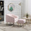 Velvet Accent Chair, Modern Barrel Chair with Ottoman, Arm Pub Chair for Living Room/Bedroom/Nail Salon, Blush Pink, Golden Finished, Suitable for Small Spaces W133354291
