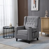 Arm Pushing Recliner Chair, Modern Button Tufted Wingback Push Back Recliner Chair, Living Room Chair Fabric Pushback Manual Single Reclining Sofa Home Theater Seating for Bedroom,Darkn Gray