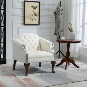 Upholstered Accent Chair for Bedroom Living Room Chairs Lounge Chair with Wood Legs Beige Velvet