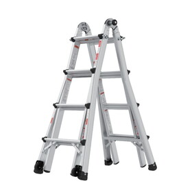 Aluminum Multi-Position Ladder with Wheels, 300 lbs Weight Rating, 17 ft