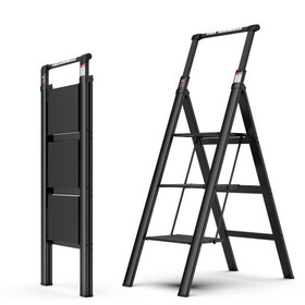 Dation 3 Step Ladder, Retractable Handgrip Folding Step Stool with Anti-Slip Wide Pedal, Aluminum Stool Ladders 3 Steps, 300lbs Safety Household Ladder