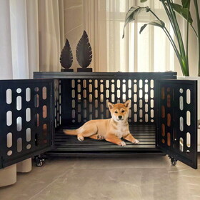 Dog Crate End Table with Cushion and Hooks, Furniture Style Mesh Pet Kennels, Dog House Indoor Use W135082859