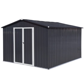 Metal garden sheds 10ftx8ft outdoor storage sheds Dark-grey with window W1350S00027