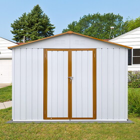 Metal garden sheds 10ftx8ft outdoor storage sheds white+yellow with window