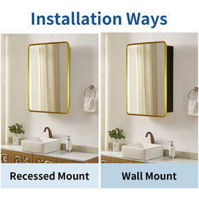 24x30 inch Gold Metal Framed Wall mount or Recessed Bathroom Medicine Cabinet with Mirror W1355109267