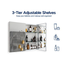 30x26 inch Double door mirror medicine cabinet Surface Mount or Recess aluminum W135562757