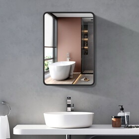 24*30 inch Black Metal Framed Wall mount or Recessed Bathroom Medicine Cabinet with Mirror W1355P166876