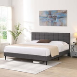 King Size Platform Bed Frame with Fabric Upholstered Headboard and Wooden Slats, No Box Spring Needed/Easy assembly, Dark Grey W135657663
