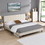 King Size Platform Bed Frame with Fabric Upholstered Headboard and Wooden Slats, No Box Spring Needed/Easy assembly, Dark Beige W135658152