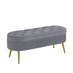 Storage Bench Velvet Suit a Bedroom Soft Mat Tufted Bench Sitting Room Porch Oval Footstool Gray