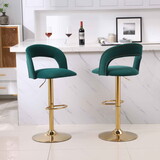 Modern Barstools Bar Height, Swivel Velvet Bar Stool Counter Height Bar Chairs Adjustable Tufted Stool with Back& Footrest for Home Bar Kitchen Island Chair (Emerald, Set of 2)
