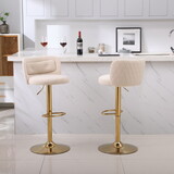Modern Barstools Bar Height, Swivel Velvet Bar Stool Counter Height Bar Chairs Adjustable Tufted Stool with Back& Footrest for Home Bar Kitchen Island Chair (Beige, Set of 2)