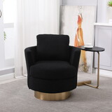 Teddy Swivel Barrel Chair, Swivel Accent Chairs Armchair for Living Room, Reading Chairs for Bedroom Comfy, Round Barrel Chairs with Gold Stainless Steel Base (Black) W1361114563