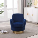 Velvet Swivel Barrel Chair, Swivel Accent Chairs Armchair for Living Room, Reading Chairs for Bedroom Comfy, Round Barrel Chairs with Gold Stainless Steel Base (Navy) W1361116849