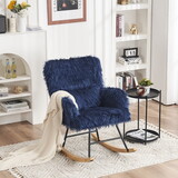 Rocking Chair Nursery, Solid Wood Legs Reading Chair with Lazy plush Upholstered and Waist Pillow, Nap Armchair for Living Rooms, Bedrooms, Offices,Blue