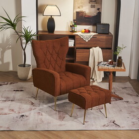 Modern Accent Chair with Ottoman, Comfy Armchair for Living Room, Bedroom, Apartment, Office (Brown) W1361124828