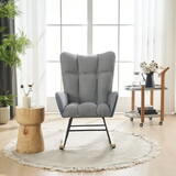 Rocking Chair Nursery, Solid Wood Legs Reading Chair with Teddy fabic Upholstered, Nap Armchair for Living Rooms, Bedrooms, Offices, Blue (Leathaire +Houndstooth) W1361125739