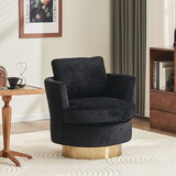 Velvet Swivel Barrel Chair, Swivel Accent Chairs Armchair for Living Room, Reading Chairs for Bedroom Comfy, Round Barrel Chairs with Gold Stainless Steel Base (Black) W1361131370