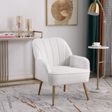 Modern Soft White Teddy fabric Ivory Ergonomics Accent Chair Living Room Chair Bedroom Chair Home Chair with Gold Legs and Adjustable Legs for Indoor Home