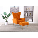 Modern Accent Chair with Ottoman, Comfy Armchair for Living Room, Bedroom, Apartment, Office (Orange)