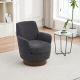Polyester Swivel Barrel Chair, Swivel Accent Chairs Armchair for Living Room, Reading Chairs for Bedroom Comfy, Round Barrel Chairs with Gold Stainless Steel Base (Dark Grey) W1361P147126
