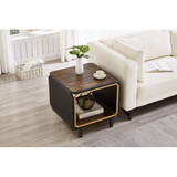 Square End Table with Storage, End Tables for Living Room, Natural Wood Metal Frame Bracket Black, 22.05 * 22.05 * 22.44 in