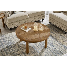 Living Room Central Round Table, Farmhouse Round Coffee Table, Round Wooden Rustic Natural Table with Thick Cylindrical Legs (Classic, 35.43 x 35.43 x 18.31 in)