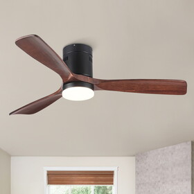 Semi Flush Ceiling Fan with Integrated LED Light in Solid Wood Blade W136760503