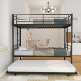 Twin over Twin Metal Bunk Bed Frame with Trundle (Upgrade reinforcement version) W137158407