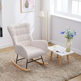 Nursery Rocking Chair, Teddy Upholstered Glider Rocker, Rocking Accent Chair with High Backrest, Comfy Rocking Accent Armchair for Living Room, Bedroom, Offices, WHITE W1372138707