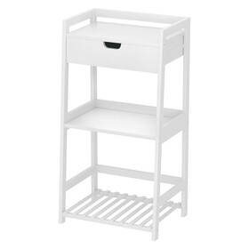 Bathroom Shelves, 3 Tier Ladder Shelf with Drawers, Bamboo Nightstand Open Shelving, Bookshelf Bookcase End Table Plant Stand for Living Room, Bedroom, Bathroom, Kitchen (White) W1394106958