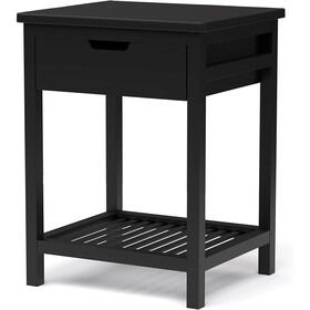 Nightstand, Bedside Table with Drawer, Square End Table, Bamboo Side Table for Bedroom, Living Room, Small Space, Modern Night Stand with Open Shelf, Set of 1, Black W139478823