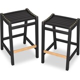 Bar Stools Set of 2, 24 inch Bamboo Counter Height Stools with Back Modern Counter High Bar Stools for Kitchen Island (2, Classic Black) W1394P152024