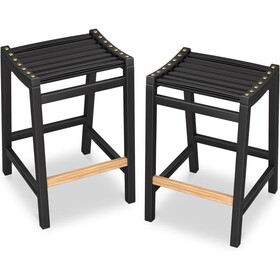 Bar Stools Set of 2, 24 inch Bamboo Counter Height Stools with Back Modern Counter High Bar Stools for Kitchen Island (2, Classic Black) W1394P152024