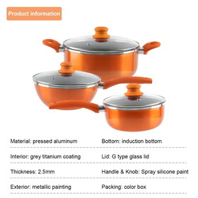 Nonstick Pot and Pan Set-Wok, Soup, Milk Pot Set Orange W1401121273
