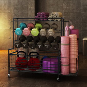 Yoga Mat Holder, Yoga Mat Storage Rack, Home Gym Storage with Hooks and Wheels,Black W1401141798
