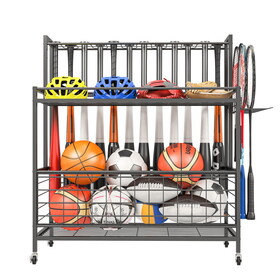 Sports Equipment Storage, Garage Sports Organizer, Baseball Bat Holder Holds 24 Bats Rolling Ball Cart with Wheels, Black W1401141803