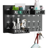 Metal Key Hooks with 3 Adjustable Baskets and 3 Hooks, Pegboards for wall Organizer W140183626