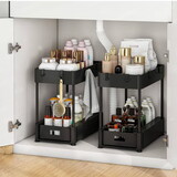 Two installed sinks and bathroom organizations, pull out the cabinet organizers for kitchen sink storage, black W1401P144795