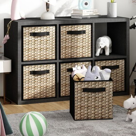 6 packs of woven storage libraries, with a handle, a foldable 11 -inch cube storage box, used in the storage basket of the shelf, for tissue storage boxes of closet trash can, black W1401P145158