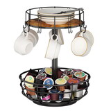 Carousel Coffee Pod Holder Basket, K Cup Organizer for Counter, Coffee Cup Organizer with 12 Mug Hooks, Mug Tree with Storage Basket, for Coffee Bar, Black W1401P156711