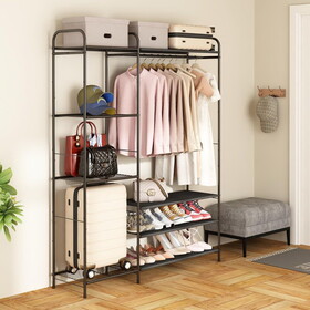Garment Rack with Shelves for Hanging Clothes, Free-Standing Clothes Rack with Shelves for Bedroom, Bathroom, Metal Clothes Racks for Hanging Clothes, Coats, Skirts, Shoes, Medium, Black W1401P156734