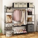 Garment Rack with Double Shelves for Hanging Clothes, Free-Standing Clothes Rack with Shelves for Bedroom, Bathroom, Metal Clothes Racks for Hanging Clothes, Coats, Shoes, Medium, Black W1401P156738