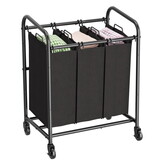 3-Bag Laundry Sorting Cart with Heavy Duty Rollers and Removable Clothing Bag, Black W1401P164396