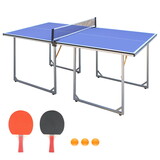 6ft Mid-Size Table Tennis Table Foldable & Portable Ping Pong Table Set for Indoor & Outdoor Games with Net, 2 Table Tennis Paddles and 3 Balls W1408127481