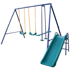 A-Frame Metal Swing Set w/ Slide (Blue, Green, Orange) W140860515