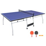 8ft Mid-Size Table Tennis Table Foldable & Portable Ping Pong Table Set for Indoor & Outdoor Games with Net, 2 Table Tennis Paddles and 3 Balls