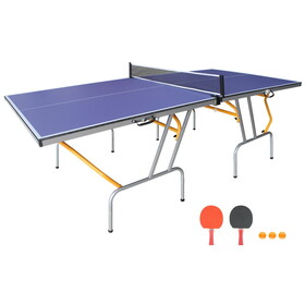 8ft Mid-Size Table Tennis Table Foldable & Portable Ping Pong Table Set for Indoor & Outdoor Games with Net, 2 Table Tennis Paddles and 3 Balls