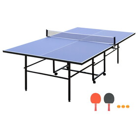 9ft Mid-Size Table Tennis Table Foldable & Portable Ping Pong Table Set for Indoor & Outdoor Games with Net, 2 Table Tennis Paddles and 3 Balls W1408P156539